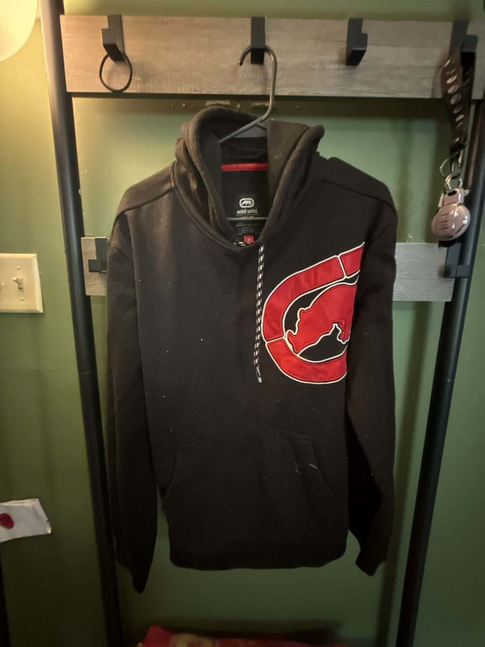 Ecko Unltd Hoodie Size M Black Red Rhino Logo Pullover Sweatshirt